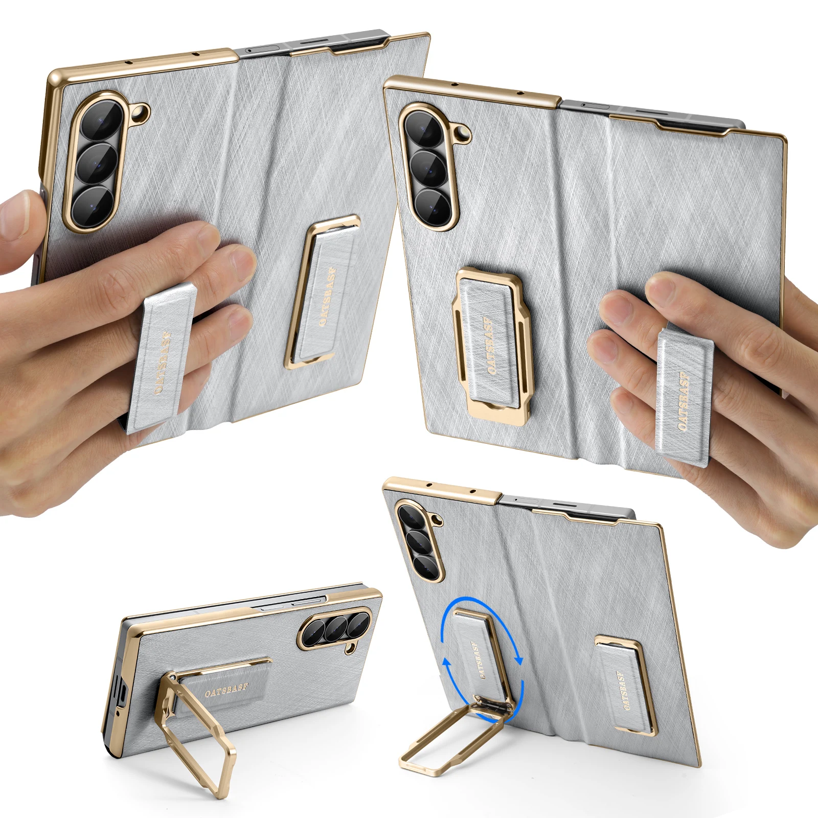 Oatsbasf Dual Strap Leather Phone Case with Kickstand & 360° Rotatable Shockproof Protection
