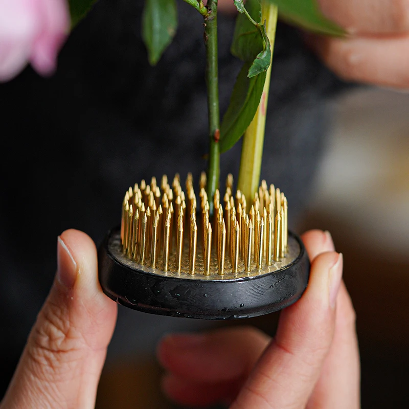 Japanese Ikebana Kenzan Flower Frog Brass Needle Round Flower