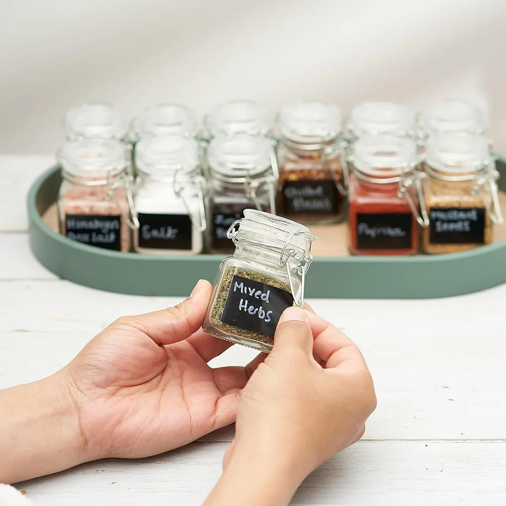 3.4oz Small Airtight Glass Spice Jars with Lids & Clip Top,Square Bottles, Herb Jars, Mason Jars, Seasoning Containers 3
