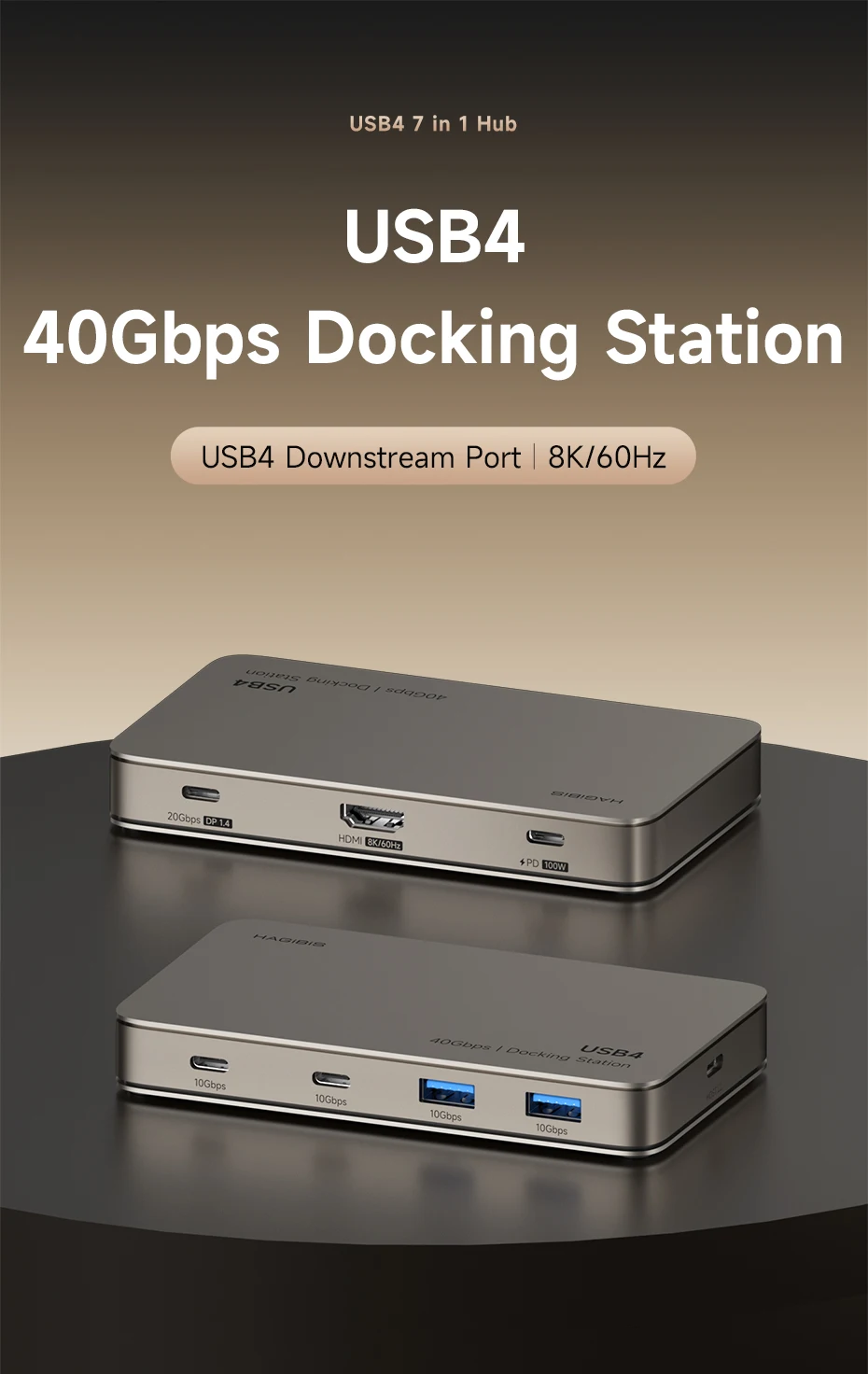 Hagibis USB4 7-in-1 Docking Station (40Gbps, 8K/60Hz)