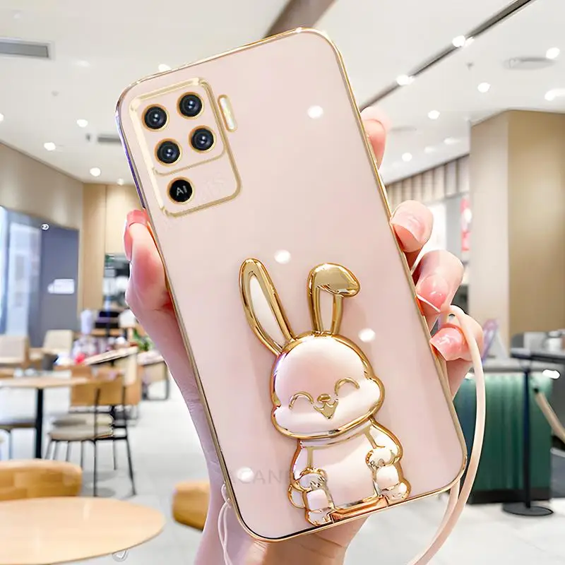 Plating Rabbit Holder Lanyard Silicone Stand Case