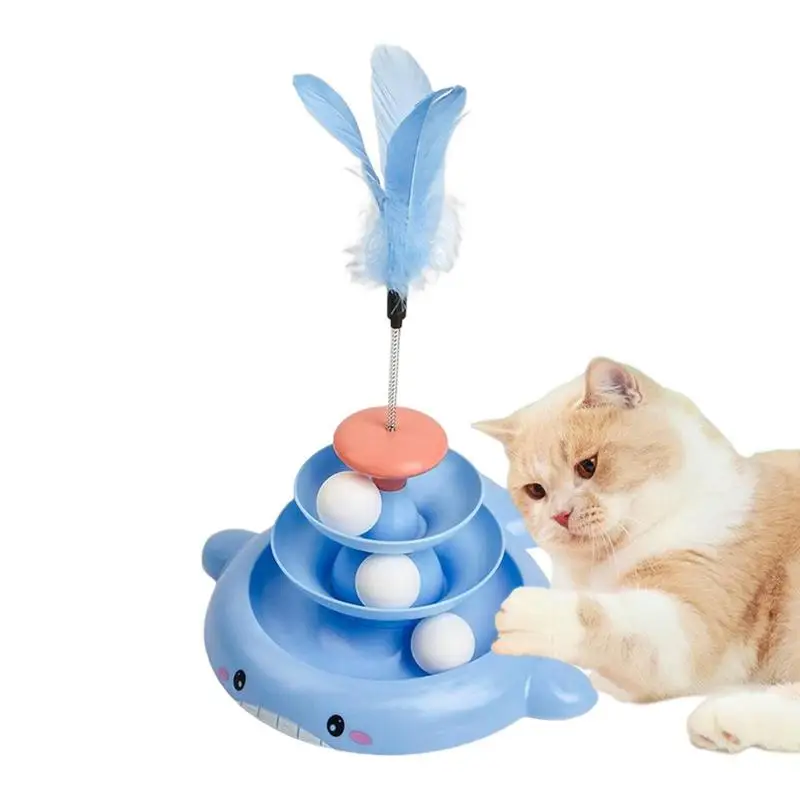 

Three Levels Pet Cat Toy Tower Tracks Disc Cat Intelligence Amusement Triple Play Disc Cat Toys Ball Training Amusement Plate