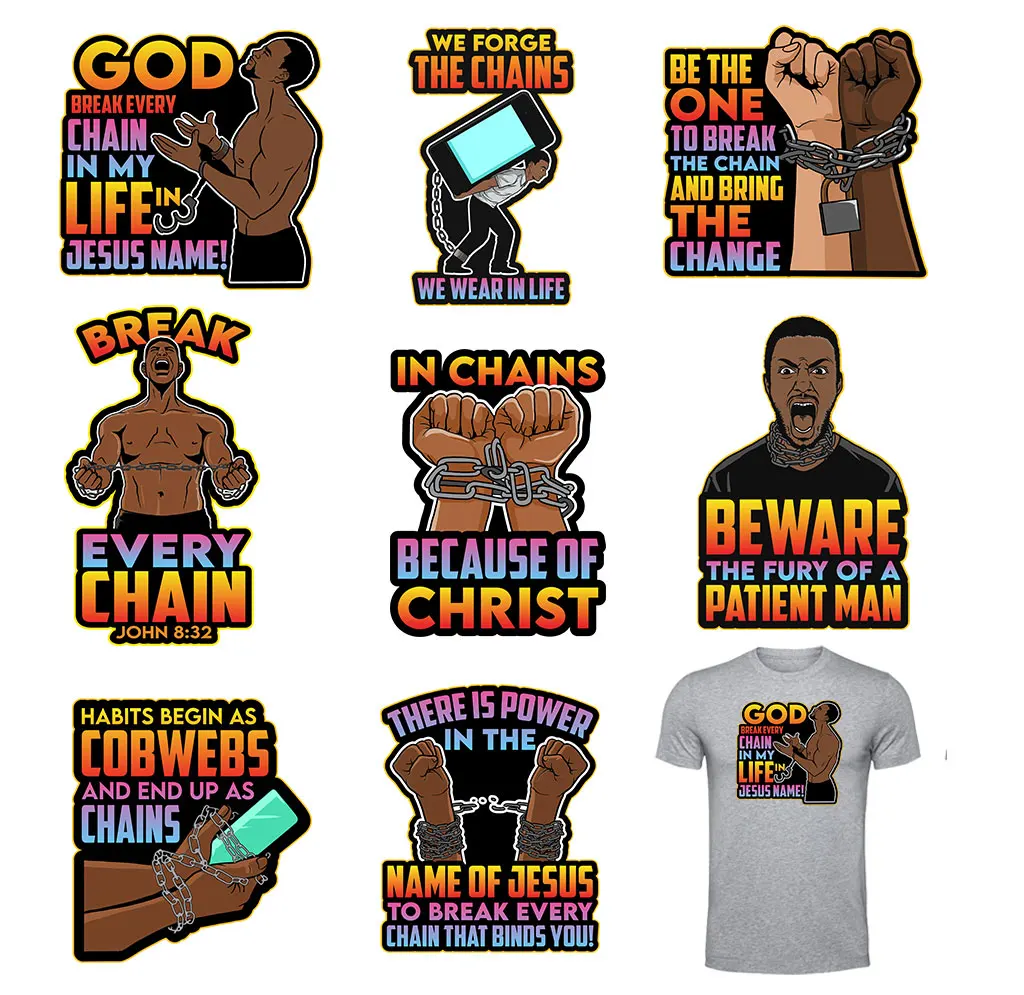 Afro Man Brake The Chain Iron On Transfer For Clothing Stickers Patches