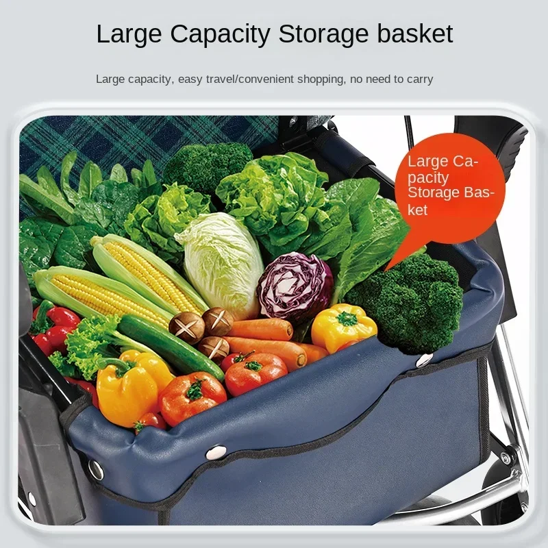 Large Capacity Aluminum Folding Mobility Scooter, Elderly Grocery Cart, Hands-Free Push, Sit and Push Shopping Trolley 4