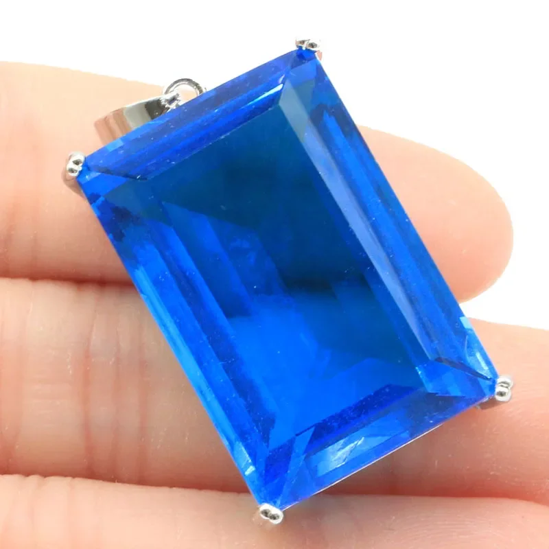 14g Customized 925 SOLID STERLING SILVER PENDANT Big Rectangle Blood Ruby Citrine Smoky Topaz Swiss Blue Topaz Pink Kunzite Dail