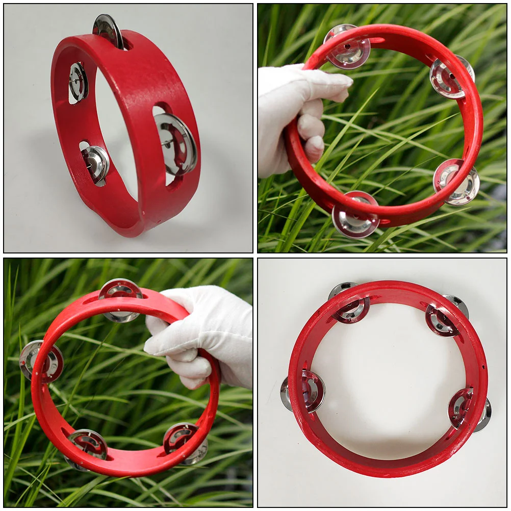 Tambourine Circle with Bell Wooden Hand Toy Musical Instrument Percussion Child