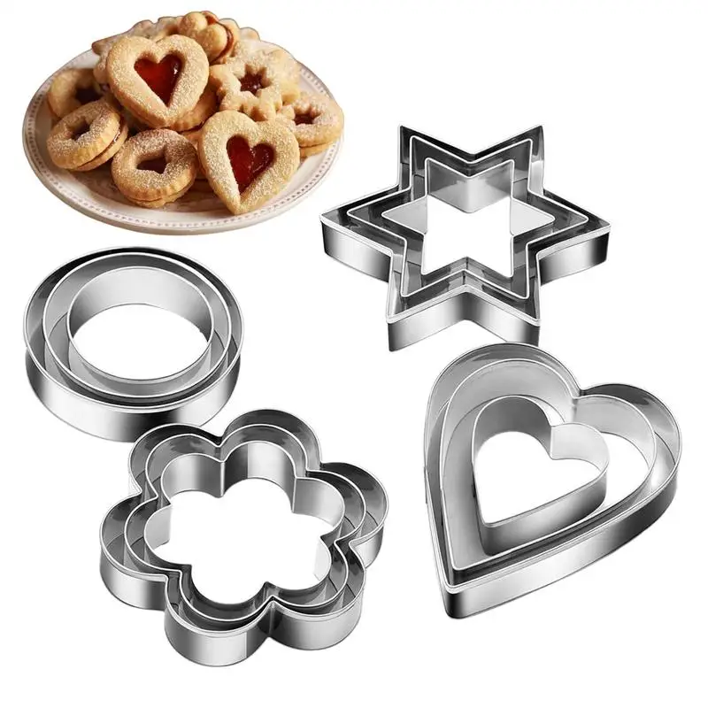12pcs Metal Cookies Cutters Set Creative Star Cookie Cutter Round/Heart/Flower Shaped Egg Molds Indoor Outdoor Baking Tools