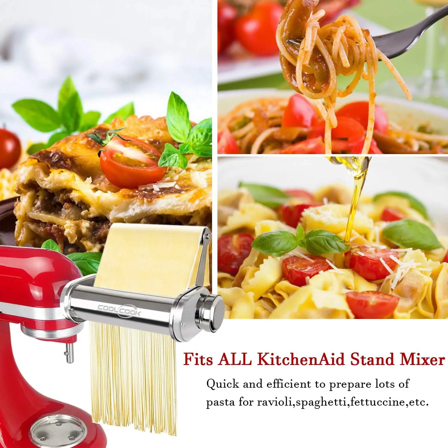 Pasta Maker Attachment for KitchenAid 3Pcs Pasta Maker Attachment Including  Pasta Sheet Roller,Spaghetti Cutter,Fettuccine Cutter Fit All KitchenAid