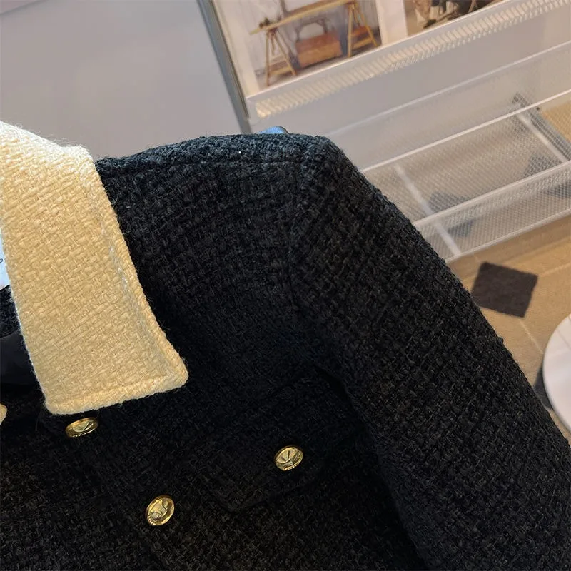 2024 New Fashion Patchwork Color Short Jacket Spring Autumn Women High-Grade Tweed Casual Outwear Female Temperament Loose Top