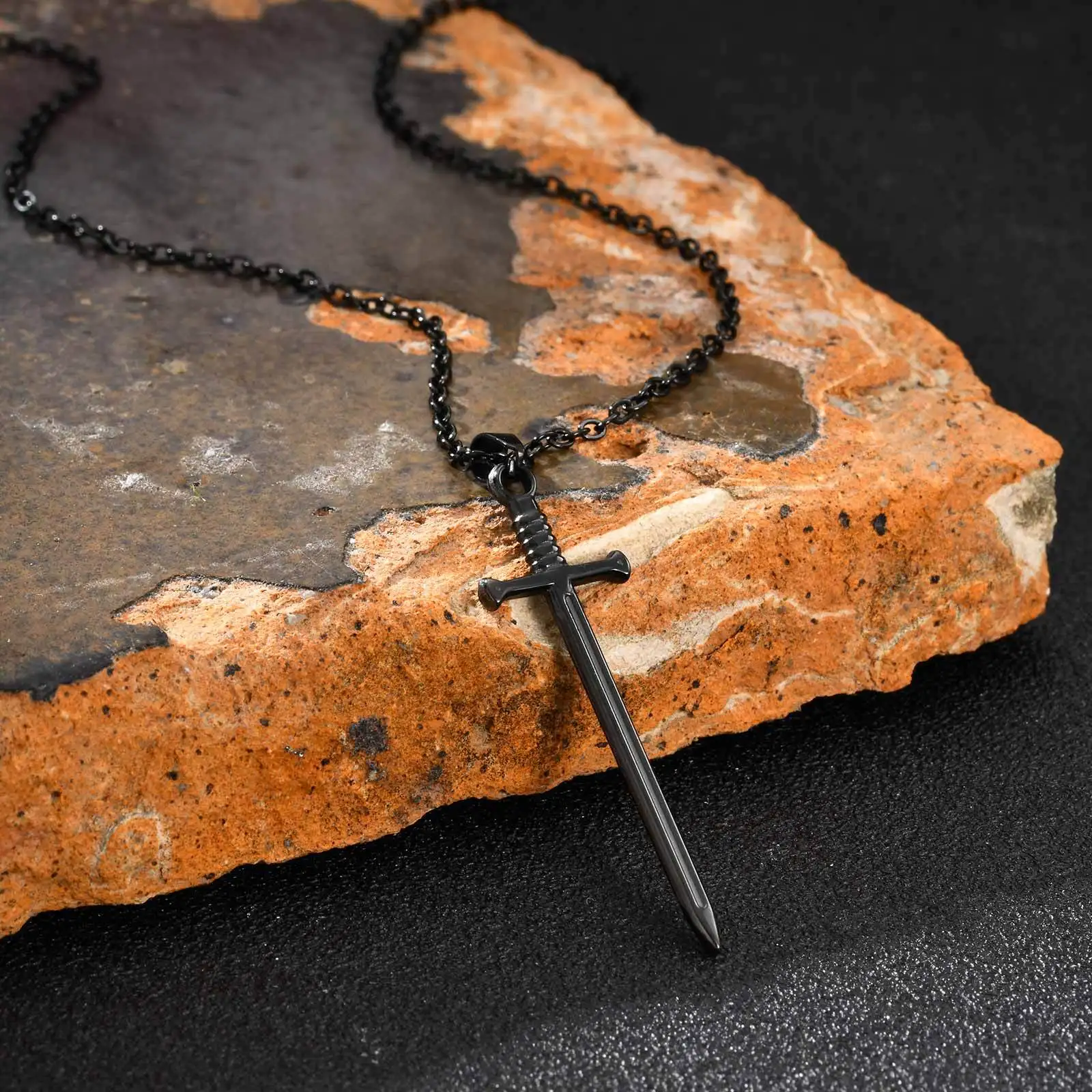Long Sword Pendant Necklace for Men Boys,Punk Stainless Steel Pendant,50CM Chain Collar