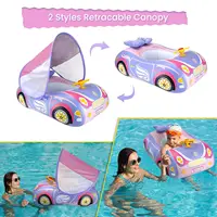 Baby Pool Float with Canopy Cartoon Car Toddler Inflatable Swim Pool Float Seat Boat Infant Floating Ring Summer Beach Water Toy 2