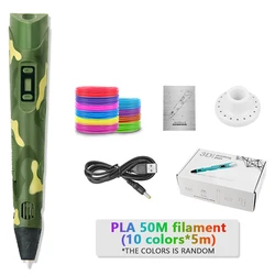 Creative DIY 3D Drawing Pen with PLA Filament for Kids - Educational Toy & Birthday Gift (Camouflage - 50M PLA)