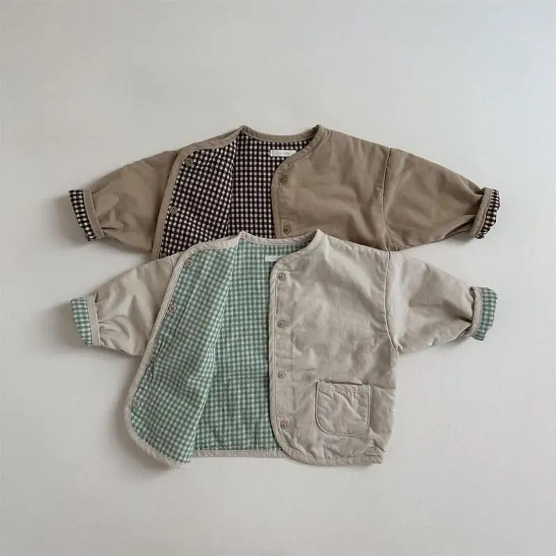 Autumn New Baby Reversible Coat Cotton Infant Girl Long Sleeve Plaid Cardigan Toddler Boys Casual Jacket Children Clothes