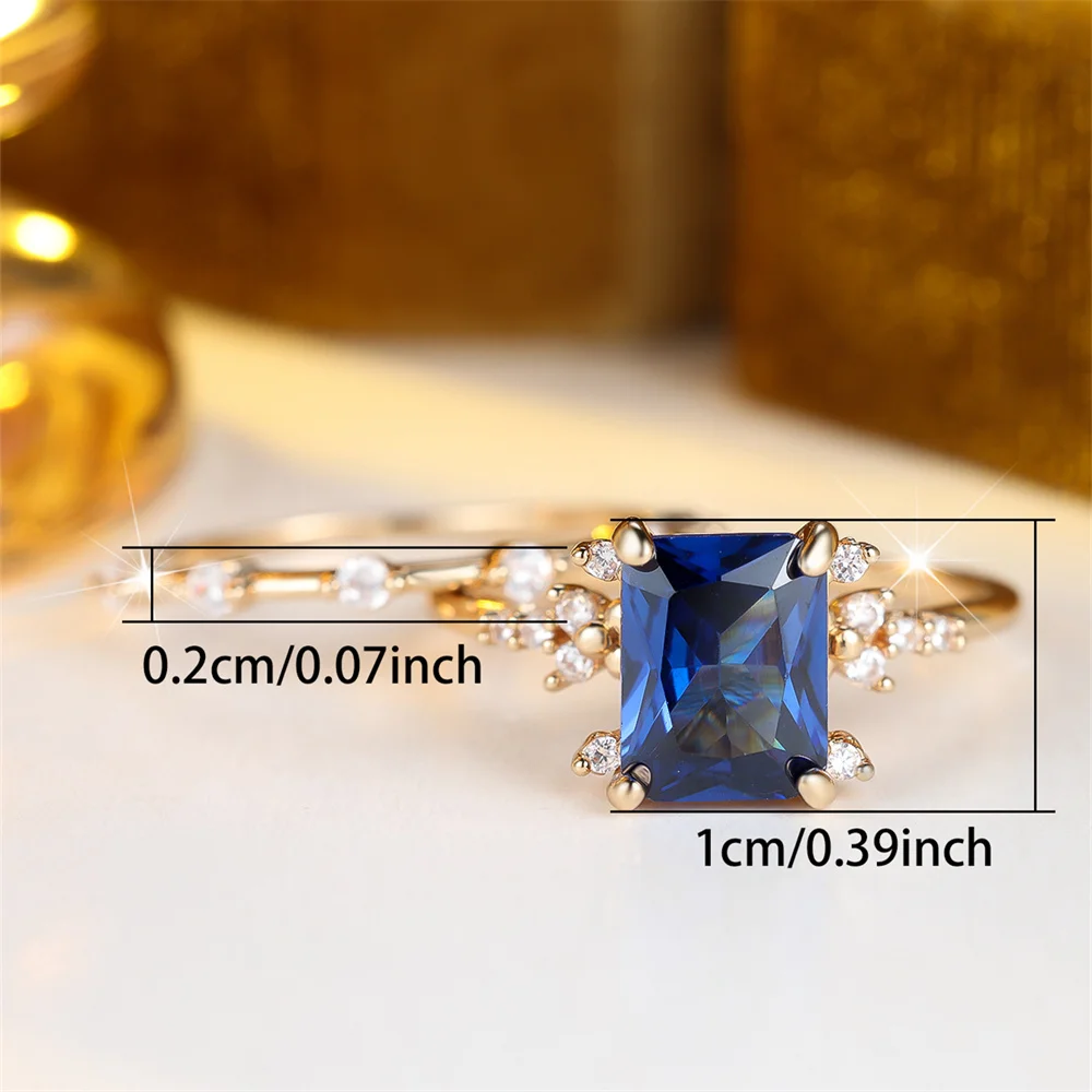 Blue Zircon Square Stone Ring Sets For Women Men Trendy Gold Color Engagement Double Rings Wedding Jewelry Bridal Valentine Gift