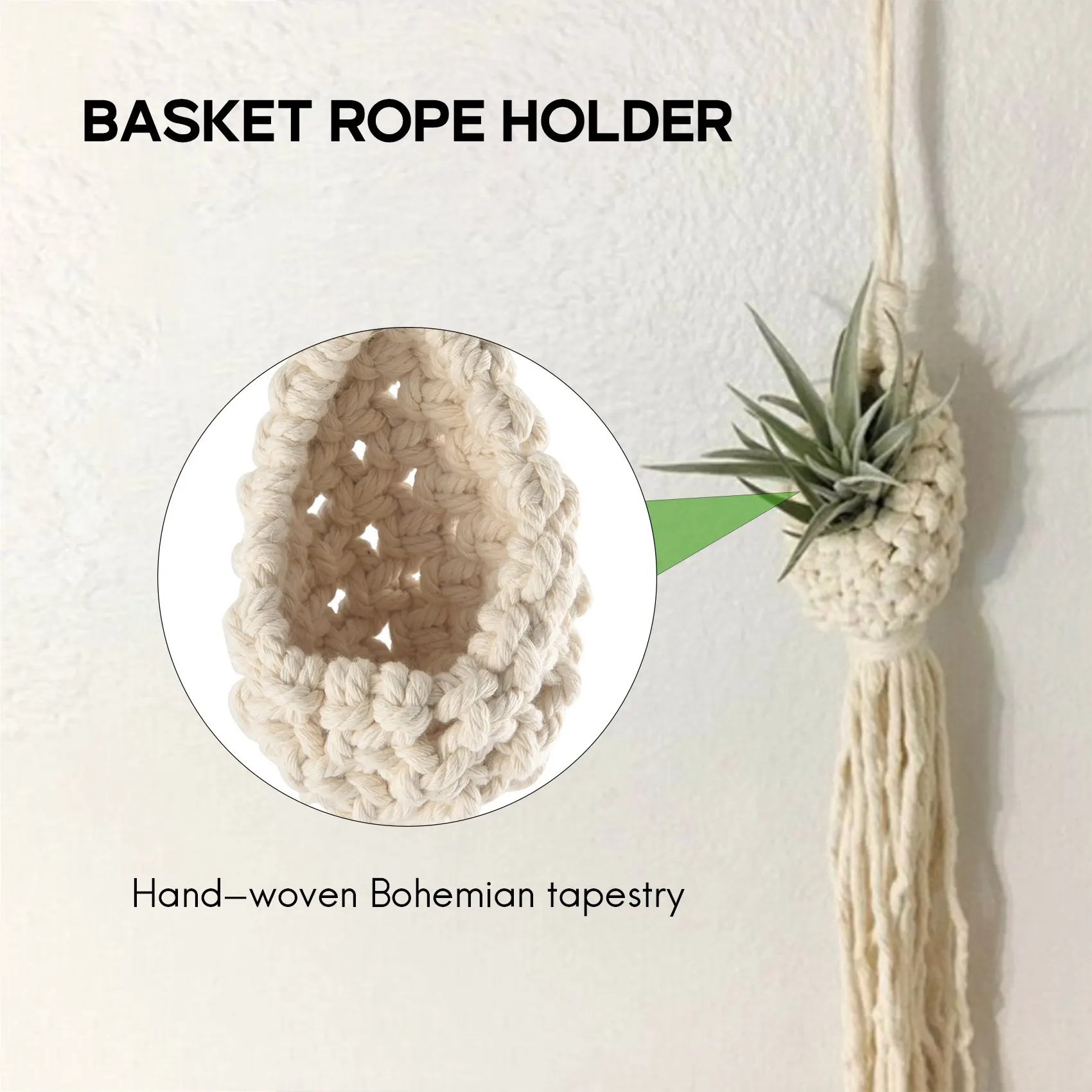 A68P-Boho Macrame 공기 식물 걸이 Tillandsia 교수형 바구니 로..