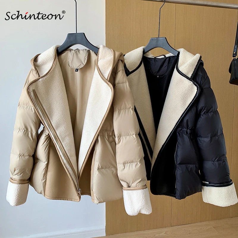 Casual Patchwork Zipper White Duck Down Hooded Outerwear(4 Colors) main image 0