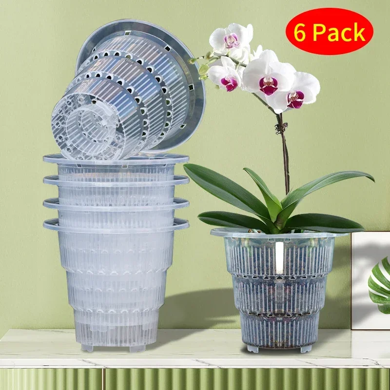 

6 Pack Upgrade 10 cm Clear Orchid Pots Alocasia Nursery Pots with Air Column Transparent Pots Plastic Flower Pot with Air Holes