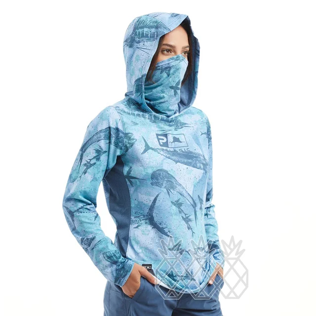 Pelagic Women Fishing Hoodie Shirts Long Sleeve Breathable Fishing Clothing  Face Mask Uv Protection Performance Fishing