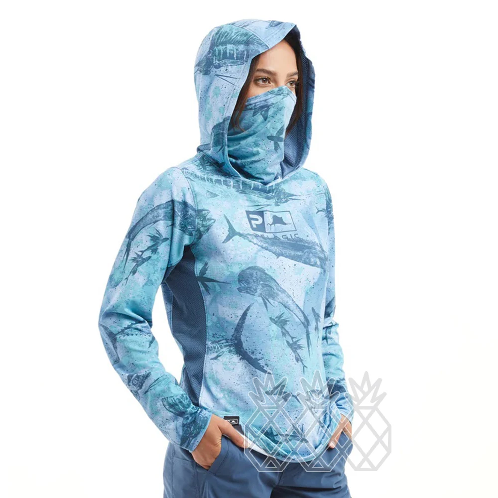 Pelagic Women Fishing Hoodie Shirts Long Sleeve Breathable Fishing Clothing  Face Mask Uv Protection Performance Fishing Shirts