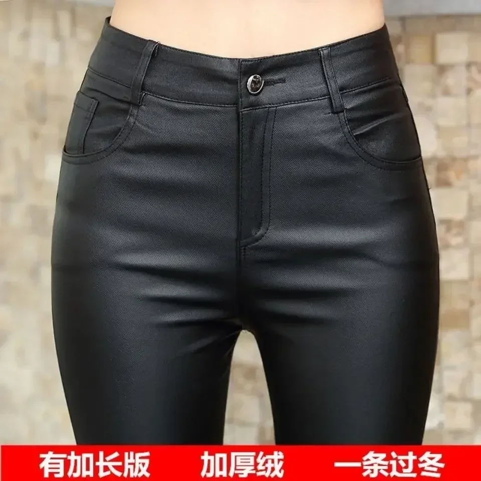 

Women Pants Leather Pants Women's High Waist Feet Winter Black Casual Pants Pantalones De Mujer