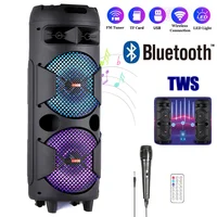 4000W Portable Bluetooth Speaker Dual 6.5" Woofer Sound System Party DJ With Microphone Remote Led Light TWS 1