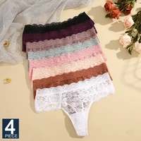 FINETOO 4PCS/Set S-XL Women Sexy Panties G-string Sexy Woman's Underwear Girl Lace Lingerie Female Bikini Lady Thong Intimates