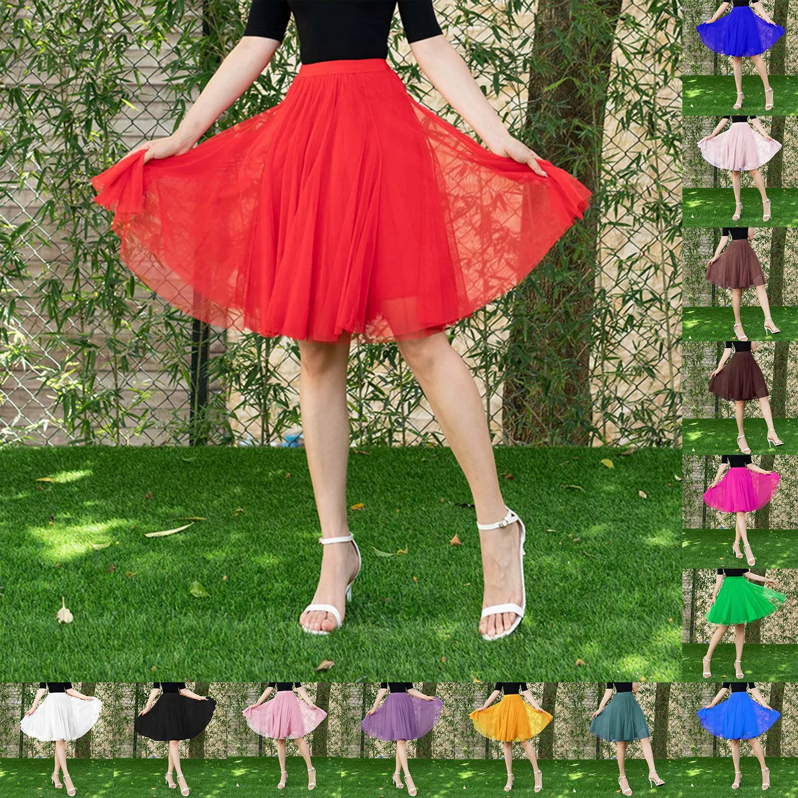 

Mardi Gras Party Adult Puffy Skirts Women's Solid Colour High Waisted Mesh Half Skirt Fashion Versatile Tutu Half Body Skirts