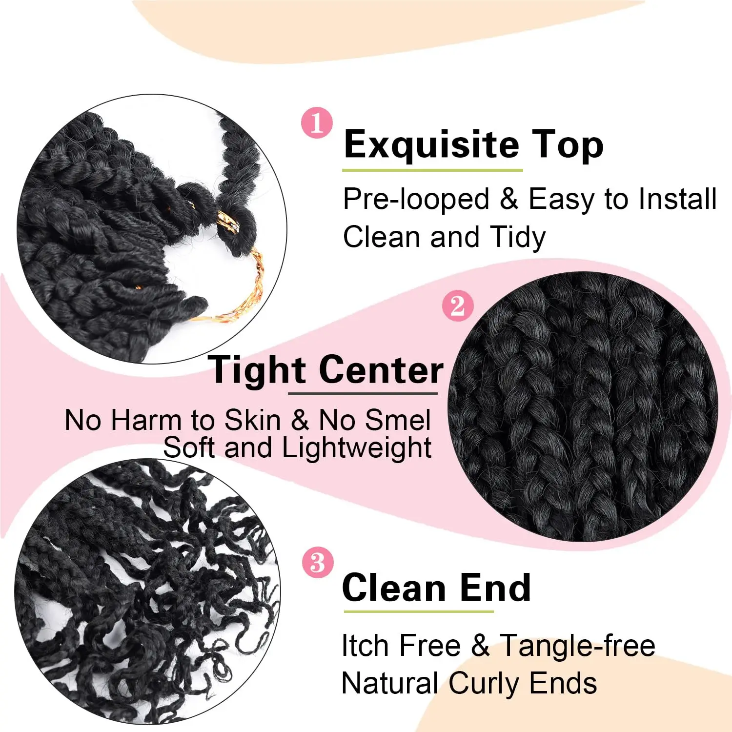 Crochet Hair Extensions Synthetic Box Braids Crochet Hair Black Women Curly Ends Pre Looped Soft 3X Crochet Braids Hair Extensions