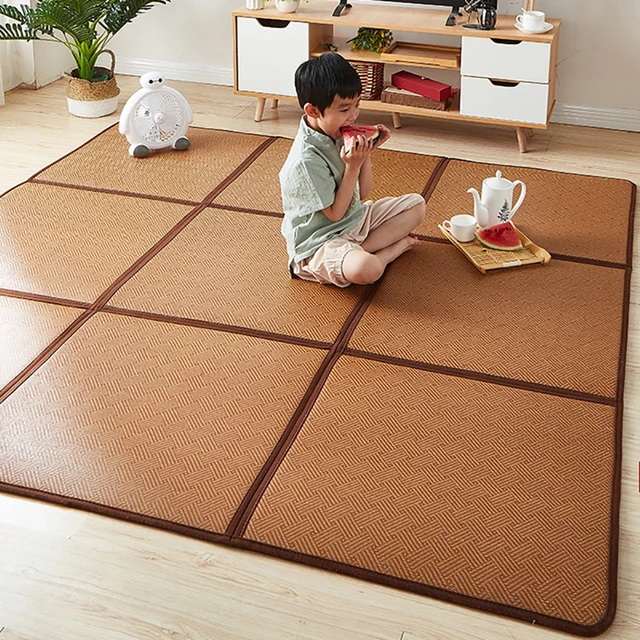 Estera de Tatami de estilo japonés, tapete grueso de yute de ratán