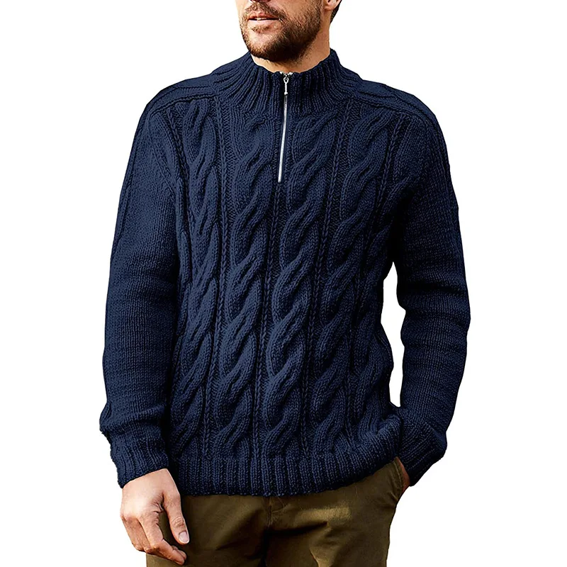 Description Picture 3 of itemSweaters Pullovers Men Mock Neck Tops Full Sleeve Solid Knitted Top Zipper Splice Regular Casual Loose Autumn Winter 2024