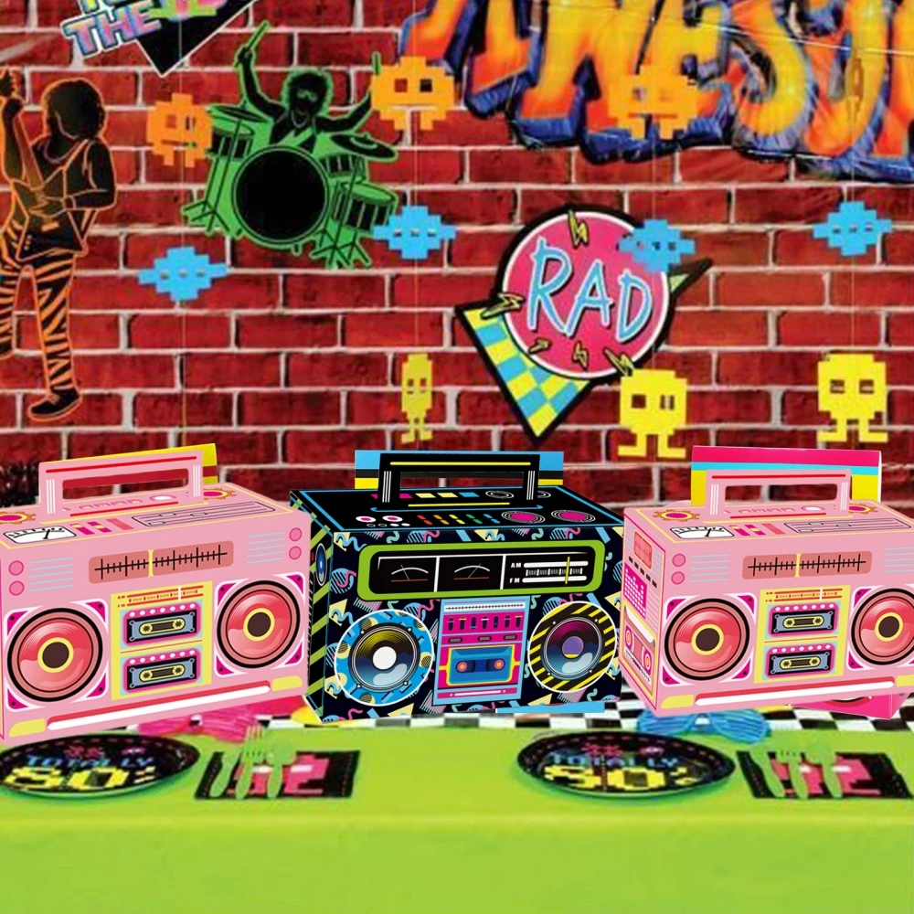 8/16pcs 80s 90s Theme Pink Black Cassette Tape Boom Box
