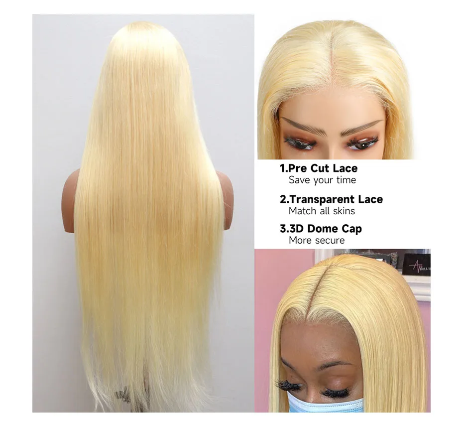 16–38 Zoll blonde 5 x 5 leimlose Perücke, Echthaar, bereit zum Tragen, knochengerade, 613 Blonde, gefärbte Perücken, Spitzenverschluss-Perücke – Detail 10