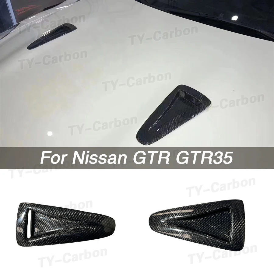 

2 PCS Real Carbon Fiber Front Engine Hood Air Vent Trim Cover For Nissan GTR GTR35 08-16 Bonnet Air Flow Intake Scoop Frame