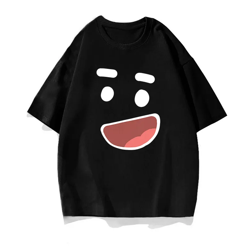 

2024 Fashion Black Short-sleeved Summer American Loose Casual Young Men and Women Top Half-sleeved Smiley T-shirt