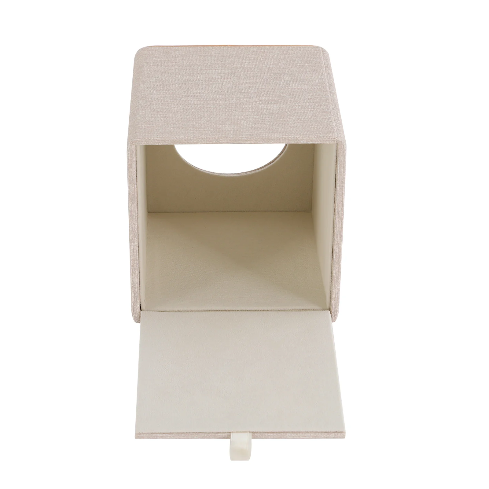Moderner quadratischer Taschentuchspender in Off-White mit magnetischem Boden für weiche Taschentücher, kernloses Rollenpapier und Hartboxen – Detail 11