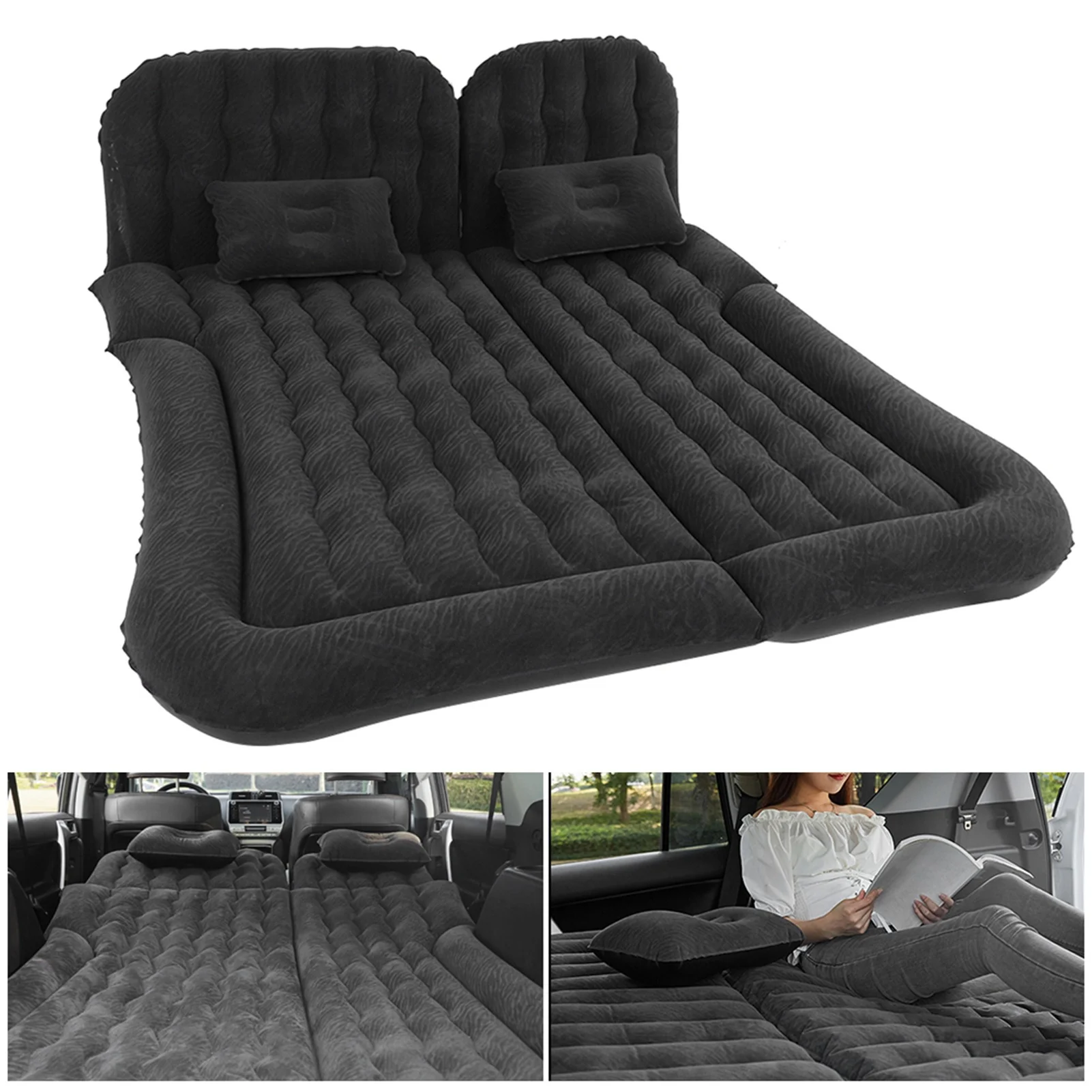 2‑In‑1 Multifunction Inflatable Travel Mattress PVC Flocking Soft Sleeping Rest Cushion for Car SUV Car Inflatable Bed