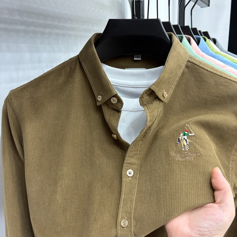 Spring and Autumn New 100% Cotton Long Sleeve Shirt for Men's Business, Leisure, Skin Friendly, Comfortable Collar Shirt Coat