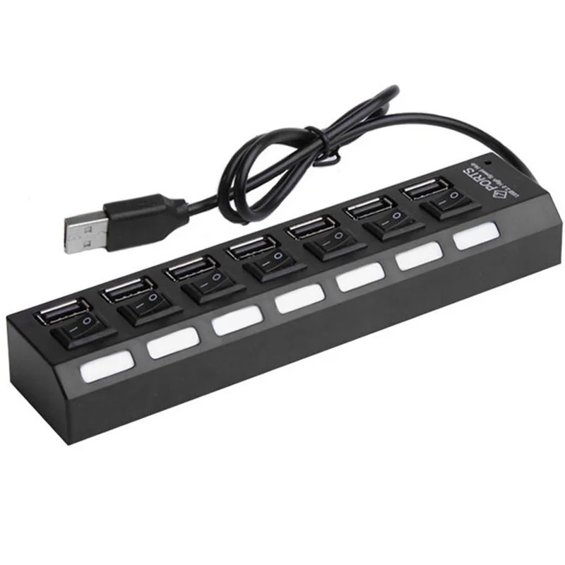 

7-Port USB 20 Multi Hub with High Adapter ON/OFF for Laptop PC (Black)