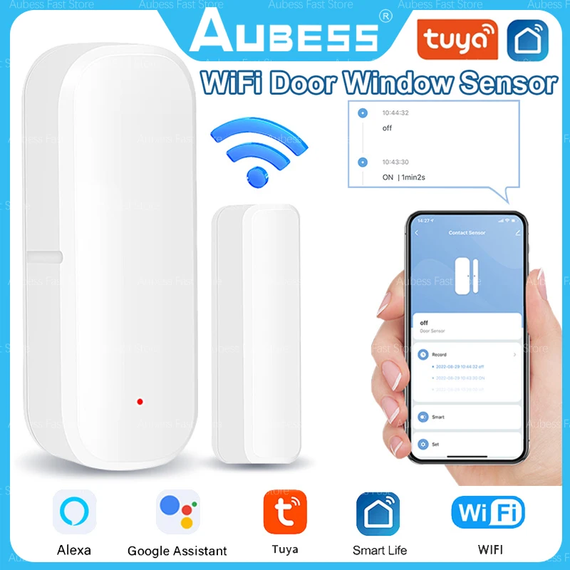 

Датчик окон и дверей AUBESS Tuya, Беспроводной сенсор с Wi-Fi для умного дома, с замкнутым датчиком открытия и закрытия дверей, с управлением жизнью через Alexa Google Home