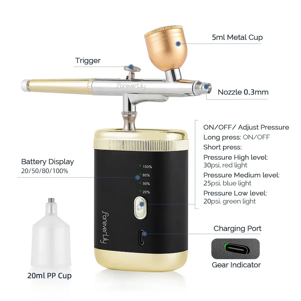 30PSI Dual-action Portable Airbrush Multi-Function Mini Air Compressor Kit For Nails Cake Tattoo Makeup Paint Air Spray Gun 3