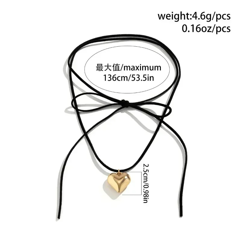 【Hei】rope heart pendant necklace★送料・関税込★2色 Layered Lace Up Rope Chain with Heart Pendant Necklace for