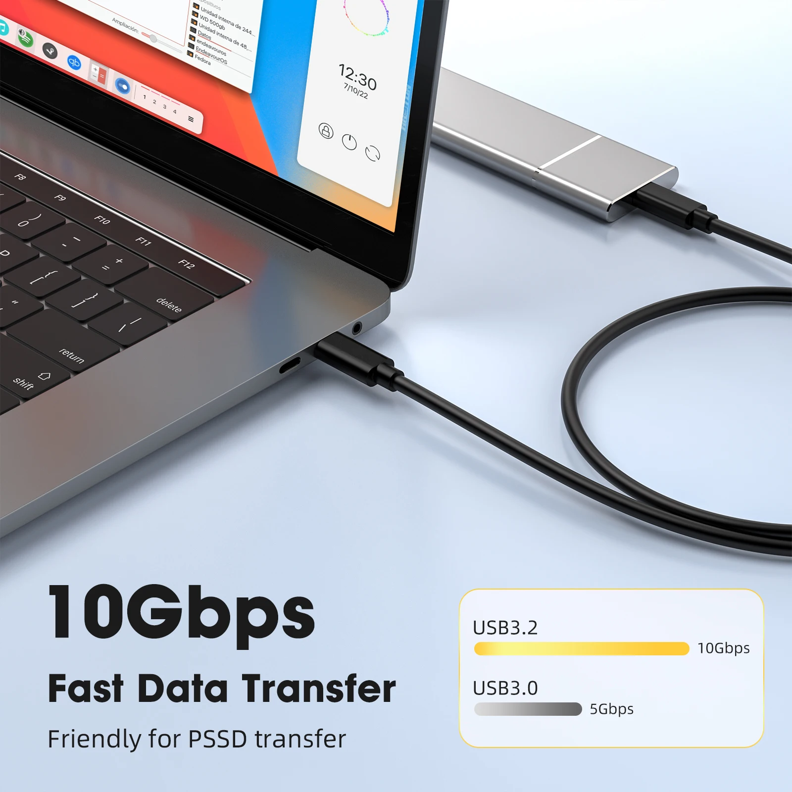 USB C 케이블 USB3.2 남성-남성 케이블 PD 60W 10Gbps 고속 충전 타입 C 코드 (맥북, 아이패드, PC, 노트북용)