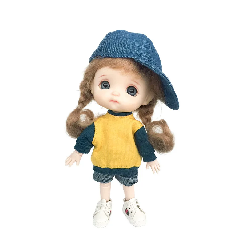New Ob11 Doll Casual Hoodie Long Sleeve Dolls T-Shirt P9 Doll Stitching Color Clothes Coat For 1/12 Bjd Doll Clothes Gsc Molly 6