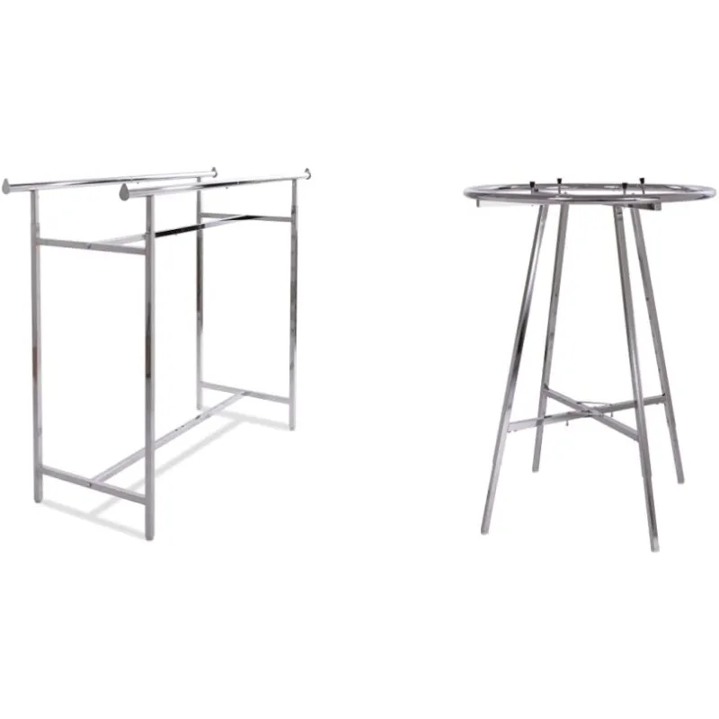 

Econoco - Adjustable Double Bar Rectangular Hangrail Rack in Chrome & Round Chrome Rack For Clothes, Round Garment Rack