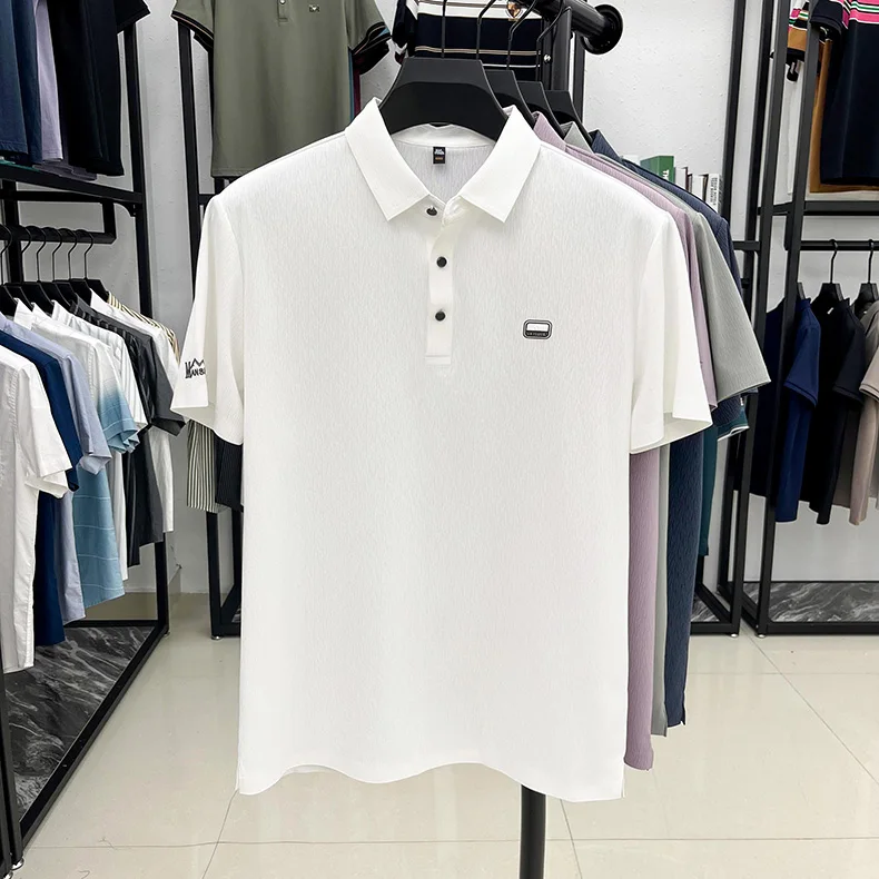 Personality texture striped short sleeve polo shirt men's light luxury brand summer silky breathable fashion embossed T-shirt 19 Sa90a6465934c46698f4a02aeaf2ce7b8y