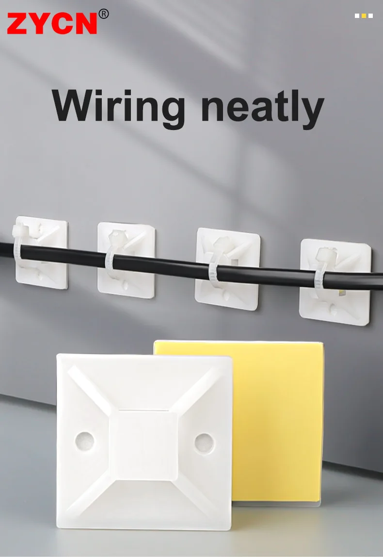 Description Picture 2 of item100Pcs Cable Zip Tie Mount Car Wire Removable Wall 20*20 Mount Clip Strong White Green Glue Self Adhesive Base Flat Holder Fixer