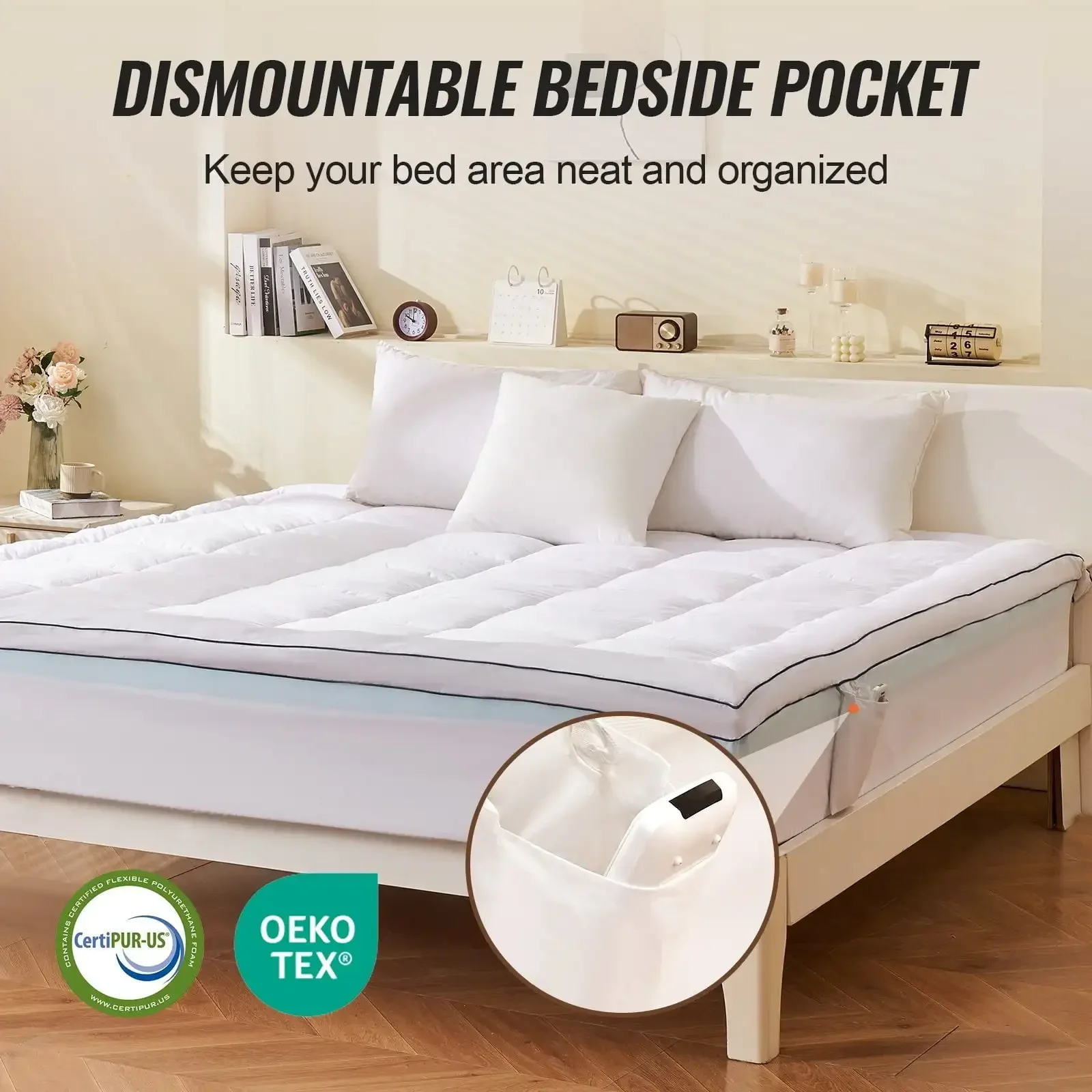 Mattress Topper Premium Memory Foam Fiber Fill King Size 4 in Thickness 3