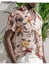 

Handsom All-match Simple Men's Printed Short Sleeve Shirts Fashion Leisure Male Button Up Holiday Blouse S-5XL INCERUN Tops 2022