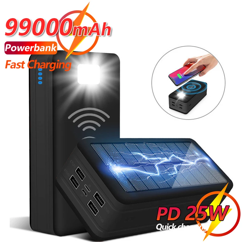New 99000mah Solar Wireless Power Bank Portable Fast Charging External