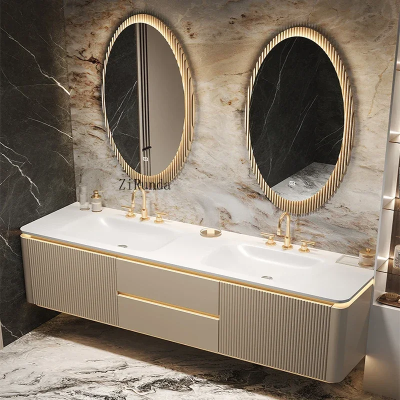 Nordic Cream Style Rock Plate Bathroom Cabinets Vanity Combo Wall-mounted Bathroom Cabinets Fashion Furniture Arredo Bagno FYB